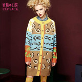 ELF SACK 2016 Autumn Spring Women Color Block Sweater Women's Leopard Print Jacquard Fashion Long Cardigan