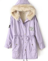 Elexs New Fashion Winter Women Fur Hooded Zipper Embellished Women Parkas Military Casual Winter Coat outerwear Women Parkas
