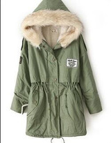 Elexs New Fashion Winter Women Fur Hooded Zipper Embellished Women Parkas Military Casual Winter Coat outerwear Women Parkas