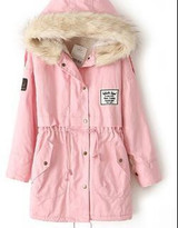 Elexs New Fashion Winter Women Fur Hooded Zipper Embellished Women Parkas Military Casual Winter Coat outerwear Women Parkas