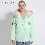 Elexs New Fashion Winter Women Fur Hooded Zipper Embellished Women Parkas Military Casual Winter Coat outerwear Women Parkas
