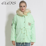 Elexs New Fashion Winter Women Fur Hooded Zipper Embellished Women Parkas Military Casual Winter Coat outerwear Women Parkas