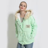 Elexs New Fashion Winter Women Fur Hooded Zipper Embellished Women Parkas Military Casual Winter Coat outerwear Women Parkas