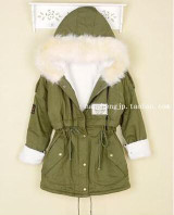 Elexs New Fashion Winter Women Fur Hooded Zipper Embellished Fleece Inside Military Casual Coat outerwear Women Parkas