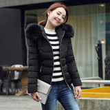 Elexs Big Fur Collar Hoody Slim & Warm Winter Jacket Women Hooded Outwear TSP885