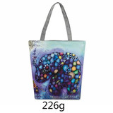 Elephant Printed Canvas Tote Women Casual Beach Bags Daily Use Female Single Shoulder Bags For Shopping Casual Canvas Handbags