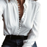 Elegent Shirts Womens Tops and Blouses Button V Neck Shirts White Long Sleeve Blouse Tunic Women Clothing Blusa Feminina
