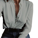 Elegent Shirts Womens Tops and Blouses Button V Neck Shirts White Long Sleeve Blouse Tunic Women Clothing Blusa Feminina