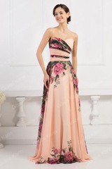 Elegant Women Vintage Plus Size Evening Dress Long with Flowers Printed Princess Cheap Summer Dresses Formales Abendkleid 75034