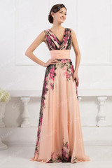Elegant Women Vintage Plus Size Evening Dress Long with Flowers Printed Princess Cheap Summer Dresses Formales Abendkleid 75034