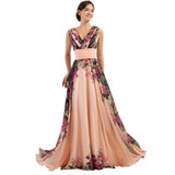 Elegant Women Vintage Plus Size Evening Dress Long with Flowers Printed Princess Cheap Summer Dresses Formales Abendkleid 75034