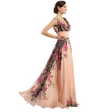 Elegant Women Vintage Plus Size Evening Dress Long with Flowers Printed Princess Cheap Summer Dresses Formales Abendkleid 75034