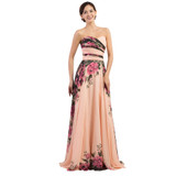 Elegant Women Vintage Plus Size Evening Dress Long with Flowers Printed Princess Cheap Summer Dresses Formales Abendkleid 75034