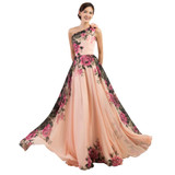 Elegant Women Vintage Plus Size Evening Dress Long with Flowers Printed Princess Cheap Summer Dresses Formales Abendkleid 75034