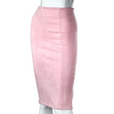 Elegant Women Skirts Spring Fashion Faux Suede Female High Waist Thicken Stretchy Pencil Skirts Bodycon Knee Length Skirts