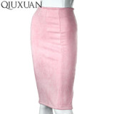 Elegant Women Skirts Spring Fashion Faux Suede Female High Waist Thicken Stretchy Pencil Skirts Bodycon Knee Length Skirts