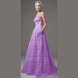 Elegant Women Formal Dress Ladies Deep V-Neck Empire White Princess Dress Sleeveless Floor-Length Swing Dress KH908323