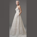 Elegant Women Formal Dress Ladies Deep V-Neck Empire White Princess Dress Sleeveless Floor-Length Swing Dress KH908323