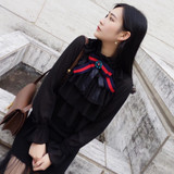 Ecombird 2017 Spring Summer Fashion Runway Women Tops Blouses Long Sleeves Stand Collar Bow Ruffles lady Shirts Blusas feminina