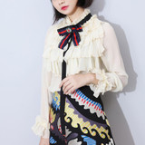 Ecombird 2017 Spring Summer Fashion Runway Women Tops Blouses Long Sleeves Stand Collar Bow Ruffles lady Shirts Blusas feminina