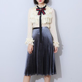 Ecombird 2017 Spring Summer Fashion Runway Women Tops Blouses Long Sleeves Stand Collar Bow Ruffles lady Shirts Blusas feminina