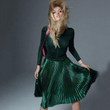 Ecombird 2017 Runway High Quality Women Metallic Skirt Midi Skirt High Waist Pleated Skirt Party Club Ladies Saia Fenimias