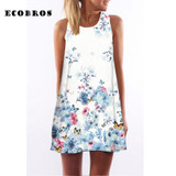 ECOBROS 2018 New Women Summer Dress casual sleeveless Loose floral print mini dresses plus size woman clothing dress