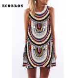 ECOBROS 2017 New Woman Summer Dress casual sleeveless Loose floral print above knee dresses plus size woman clothing dress