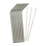 Eco Friendly 8Pcs Stainless Steel Metal Drinking Straw Reusable Straws + 3 Cleaner Brush Set Bar Accessories #81351