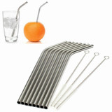 Eco Friendly 8Pcs Stainless Steel Metal Drinking Straw Reusable Straws + 3 Cleaner Brush Set Bar Accessories #81351