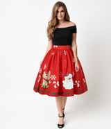 Echoine New Lovely 2017 Autumn Casual Skirts Female Pleated Snowman Skirts Christmas Trees Print Short Skirt Saia Drop Shipping