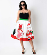 Echoine New Lovely 2017 Autumn Casual Skirts Female Pleated Snowman Skirts Christmas Trees Print Short Skirt Saia Drop Shipping
