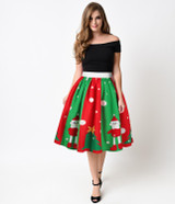 Echoine New Lovely 2017 Autumn Casual Skirts Female Pleated Snowman Skirts Christmas Trees Print Short Skirt Saia Drop Shipping