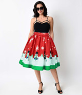 Echoine New Lovely 2017 Autumn Casual Skirts Female Pleated Snowman Skirts Christmas Trees Print Short Skirt Saia Drop Shipping