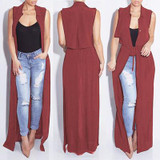 Echoine Chiffon Jacket Turn Down Collar With Sashed Slim Long Coats Summer/Spring Plus Size XXL Sleeveless Elegant Outwear Black