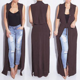 Echoine Chiffon Jacket Turn Down Collar With Sashed Slim Long Coats Summer/Spring Plus Size XXL Sleeveless Elegant Outwear Black
