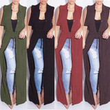 Echoine Chiffon Jacket Turn Down Collar With Sashed Slim Long Coats Summer/Spring Plus Size XXL Sleeveless Elegant Outwear Black
