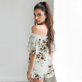 Ebizza Elegant Ruffles Print Jumpsuit Romper Women Summer Backless 2017 Boho High Waist Off Shoulder Beach Chic Female Overalls
