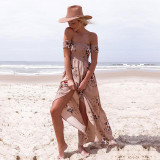 Ebizza Elegant Off Shoulder Boho Beach Print Floral Maxi Dress Women Summer 2017 Backless High Waist Party Dress Chic Vestidos