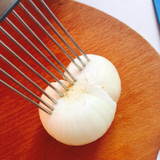 Easy Cut Onion Holder Slicer Vegetable tools Tomato Cutter Stainless Steel Kitchen Gadgets No More Stinky Hands U0502