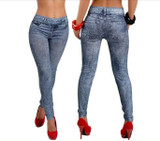 EAST KNITTING 2017 New Stylish Women Gray Denim Like Faux Jean Pants Leggings