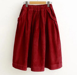 Early spring new Japanese style Corduroy solid A-Line skirt mori girl