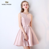 NOBLE WEISS Pink Bridesmaid Dress Satin Bow Short Cheap Party Prom Dresses Vestido De Festa De Casamento Dama De Honra