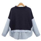 Nkandby 5XL 4XL 3XL Plus size Women Tops Loose Stand Collar Long sleeve Striped Patchwork Navy Zipper Big size Shirts Blouses