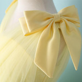 NIXUANYUAN 2017 New Design Yellow Tulle Ball Gown Short V Neck Lace Flower Girl Dresses 2017 Cheap Knee Length Gown With Bow