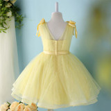 NIXUANYUAN 2017 New Design Yellow Tulle Ball Gown Short V Neck Lace Flower Girl Dresses 2017 Cheap Knee Length Gown With Bow