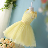 NIXUANYUAN 2017 New Design Yellow Tulle Ball Gown Short V Neck Lace Flower Girl Dresses 2017 Cheap Knee Length Gown With Bow