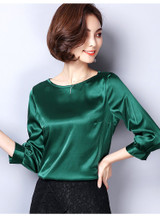 2018 New Silk Blouse Women Tops Fashion Elegant O-neck Three Quarter Sleeve Solid Shirt Women Blouses Casual Blusas Femininas