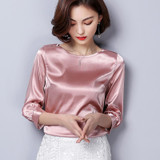 2018 New Silk Blouse Women Tops Fashion Elegant O-neck Three Quarter Sleeve Solid Shirt Women Blouses Casual Blusas Femininas