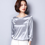 2018 New Silk Blouse Women Tops Fashion Elegant O-neck Three Quarter Sleeve Solid Shirt Women Blouses Casual Blusas Femininas